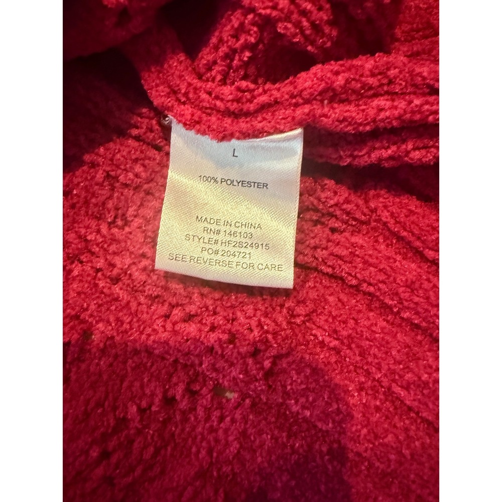Magenta Chenille Cable Knit Cropped Sweater Pointelle Berry Pink Long Sleeve L - Picture 7 of 7